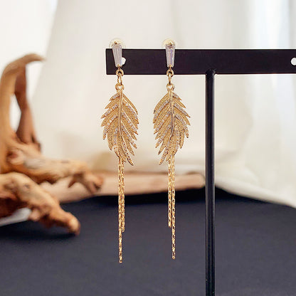 Alaina gold crystal paved leaf dangle earrings