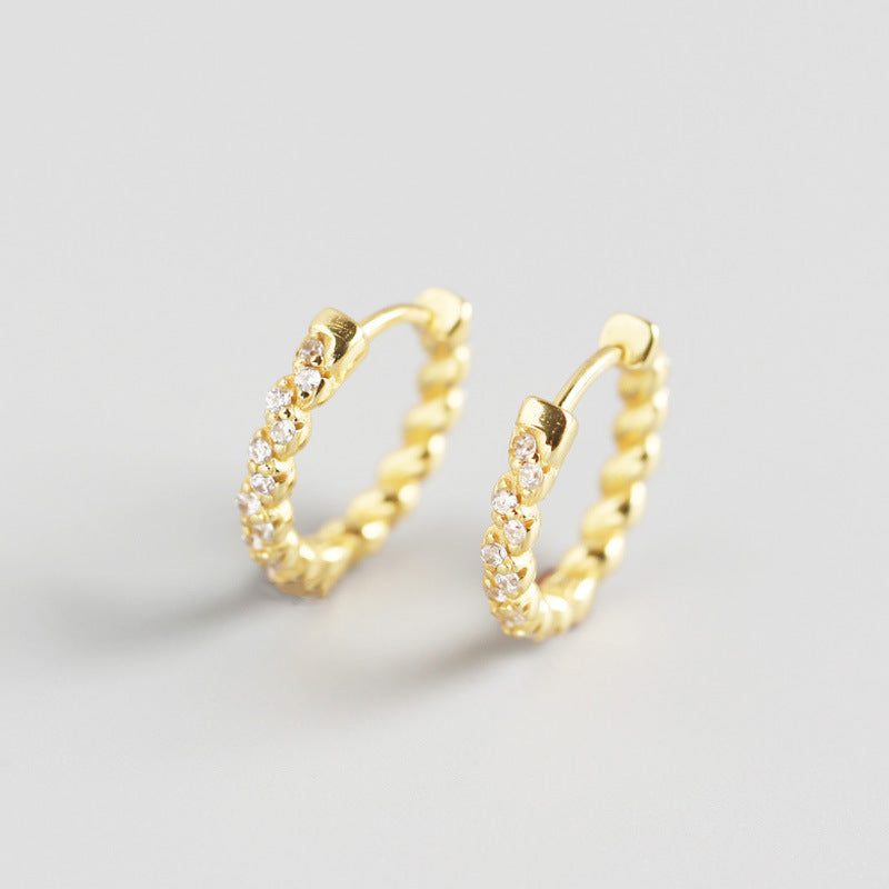 E033 gold dainty paved cz hoop earring