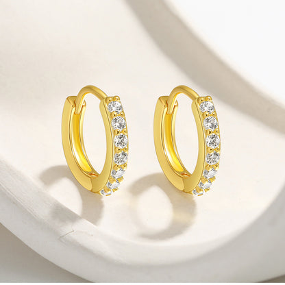 E173 dainty paved huggie hoop earrings