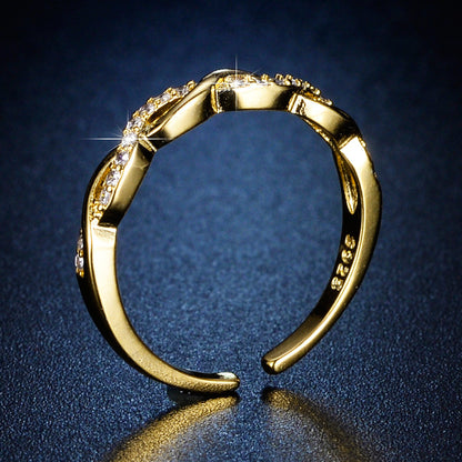 R028 gold infinity paved adjustable ring