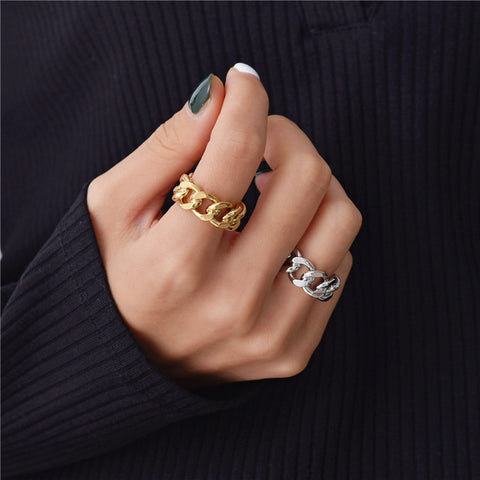 R032 chunky chain link statement open adjustable ring