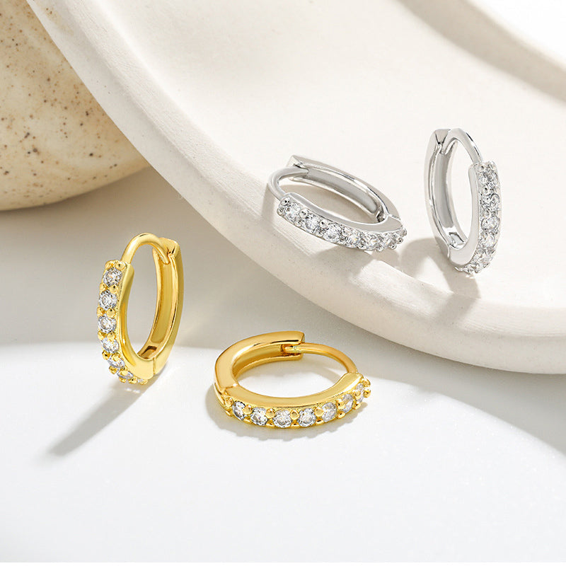 E173 dainty paved huggie hoop earrings