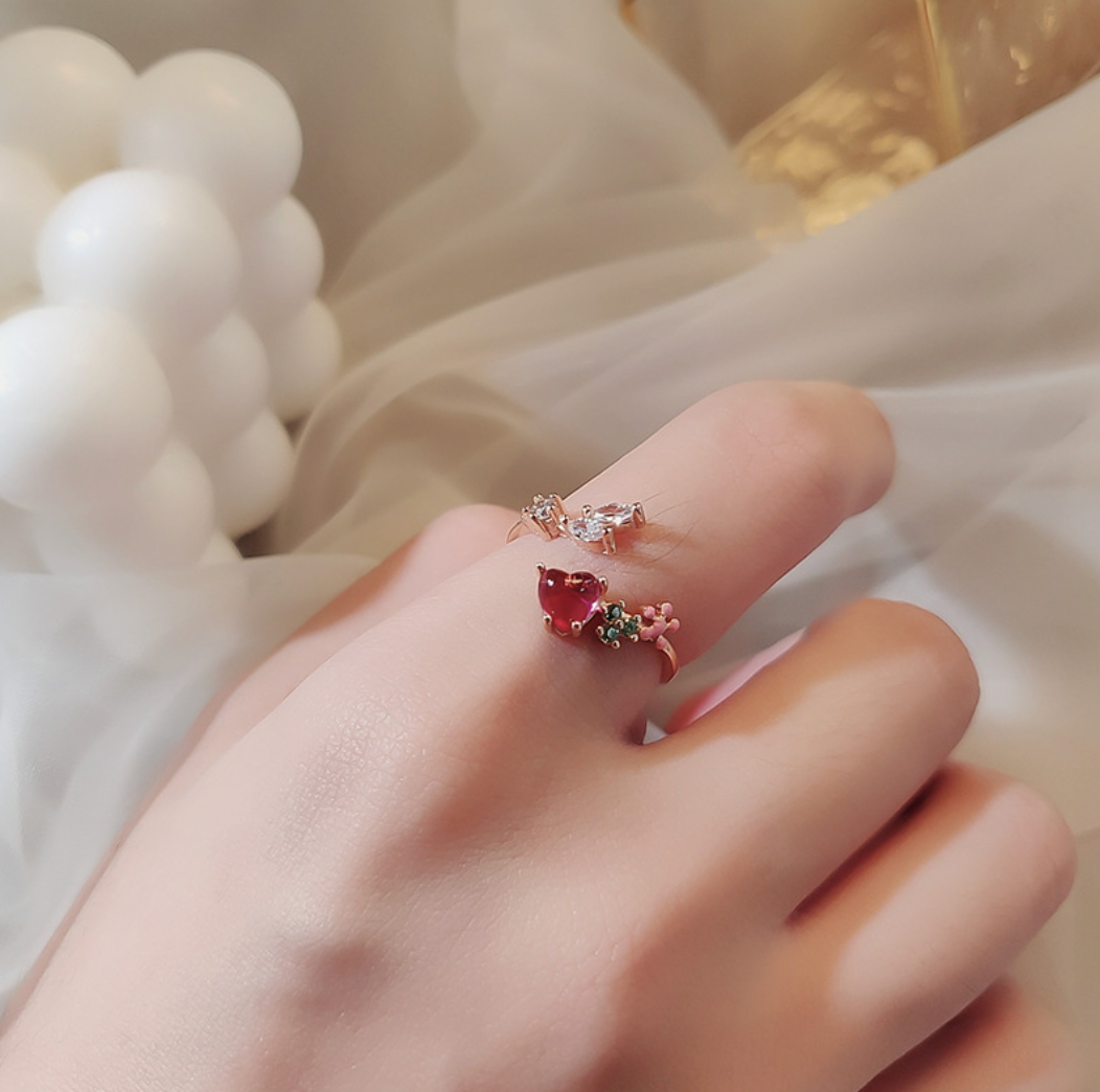 R014 heart flower adjustable open ring