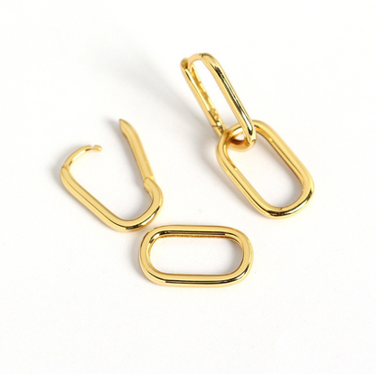 E178 gold oval link chain huggie hoop dangle earrings