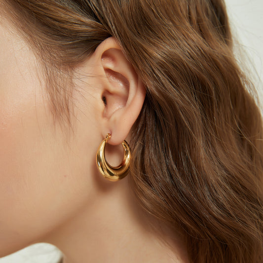 Julia gold chunky crescent dome hoop earrings