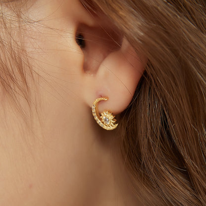 Gold Vermeil lauren mismatched star moon stud paved earrings