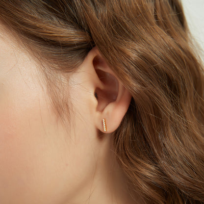 Gold Vermeil Juliana dainty paved bar stud earrings