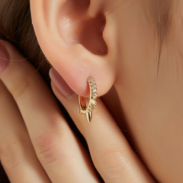 Mya gold paved cubic zircona spike huggie hoop earrings