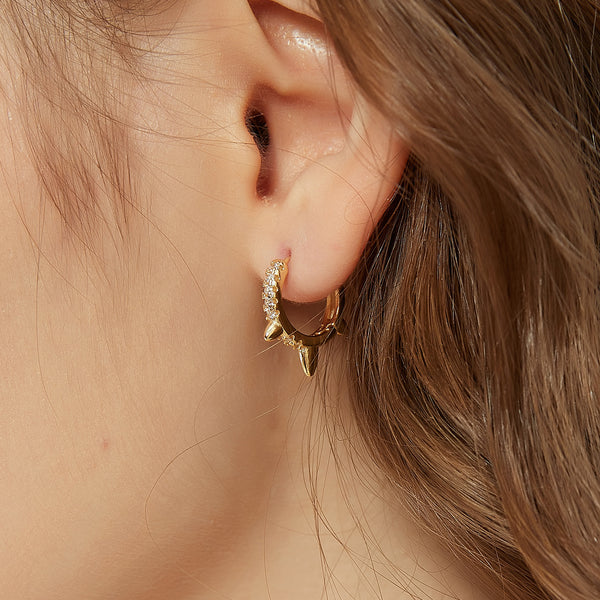 Mya gold paved cubic zircona spike huggie hoop earrings