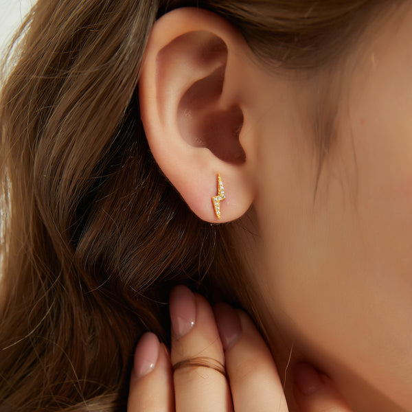 Emerson 18k gold vermeil paved dainty Lightning Bolt stud earrings