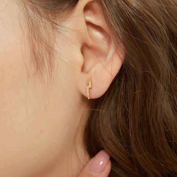 Emerson 18k gold vermeil paved dainty Lightning Bolt stud earrings