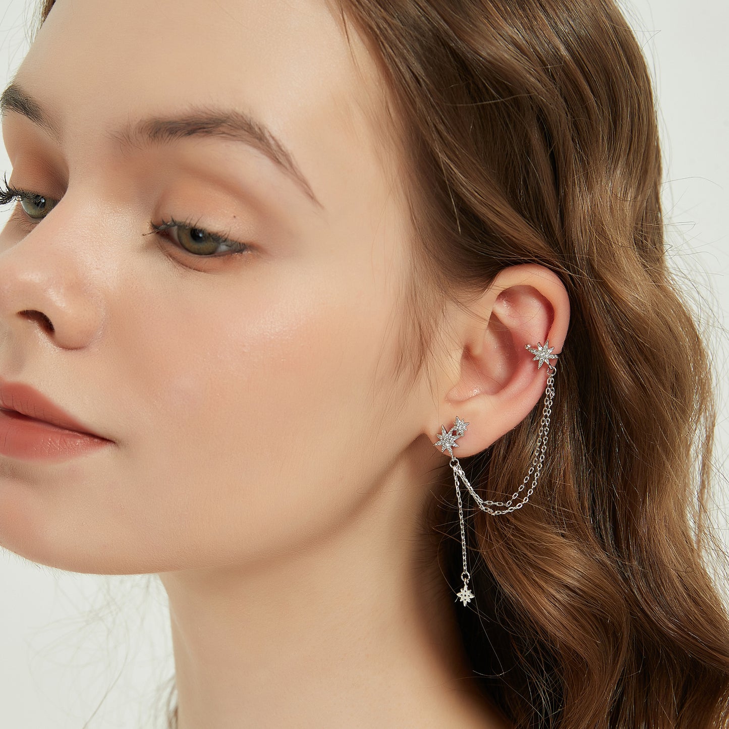 Laila single silver starburst ear cuff earring