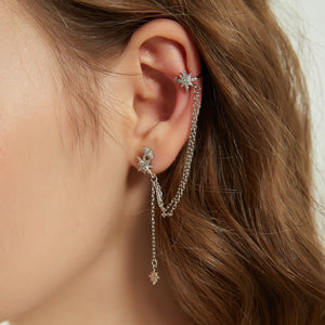 Laila Silver Pave Long Chain with Ear Cuff Earrings