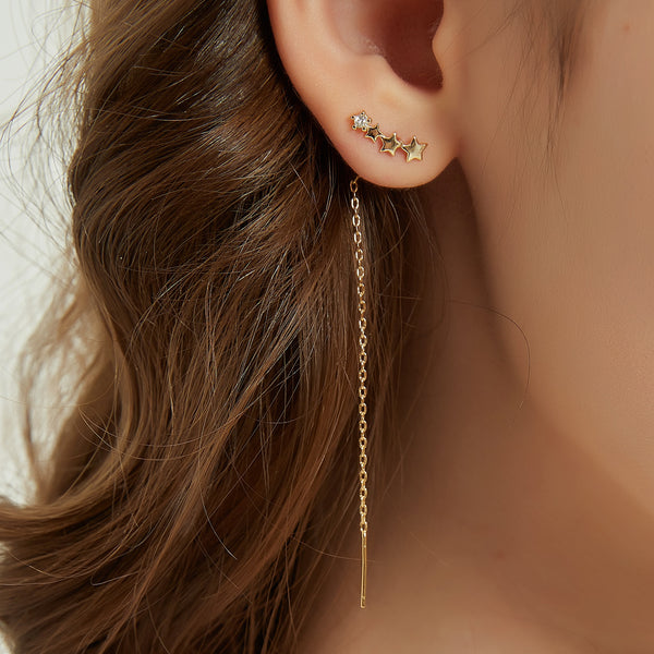 Arya dainty star threader climber dangle earrings