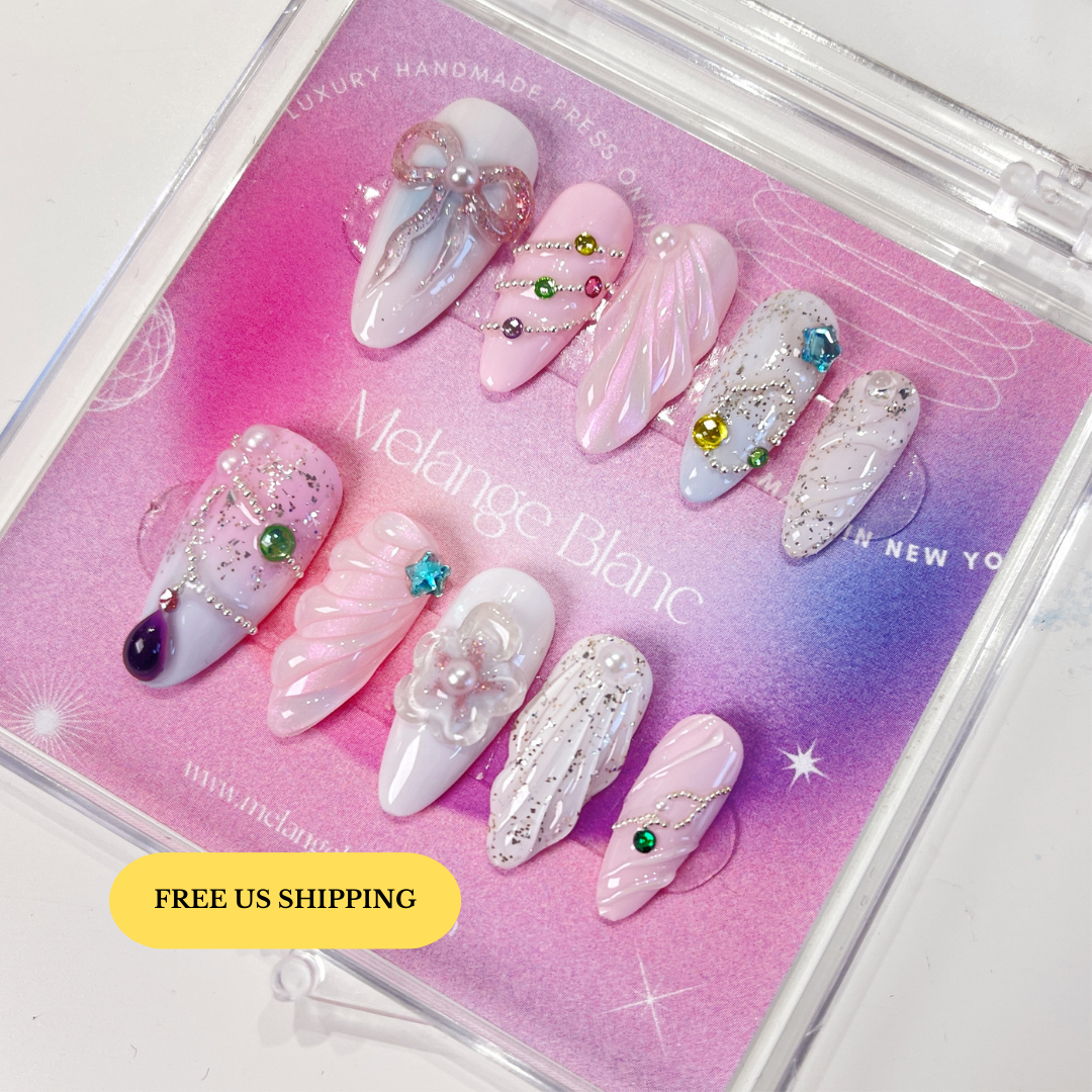 PO077 Dreamy Rose bow flower press on nails