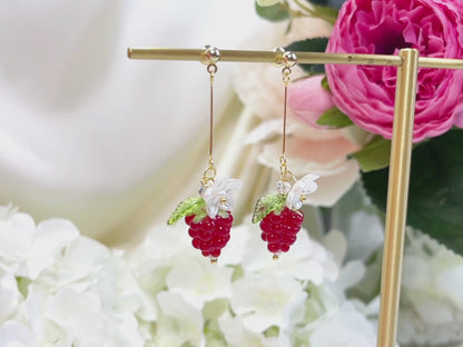 E187 cute glazed raspberry fruit dangle earrings