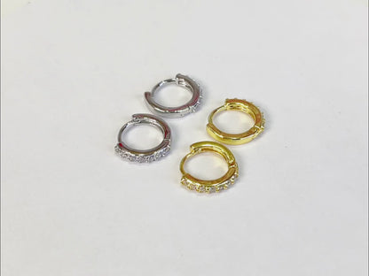 E173 dainty paved huggie hoop earrings