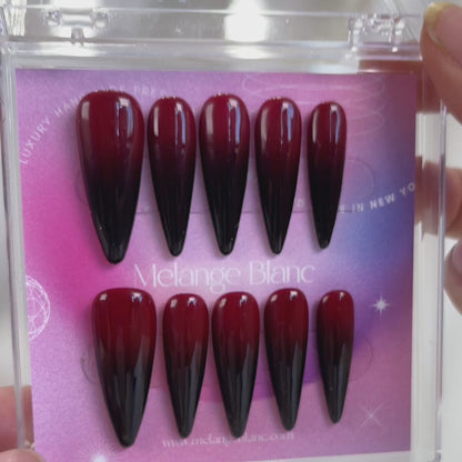 PO071 black red ombre stiletto press on nails