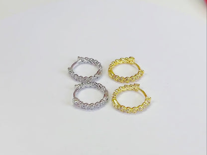 E033 gold dainty paved cz hoop earring