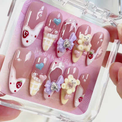 PO033 cute jelly gummy bear candy almond press on nails