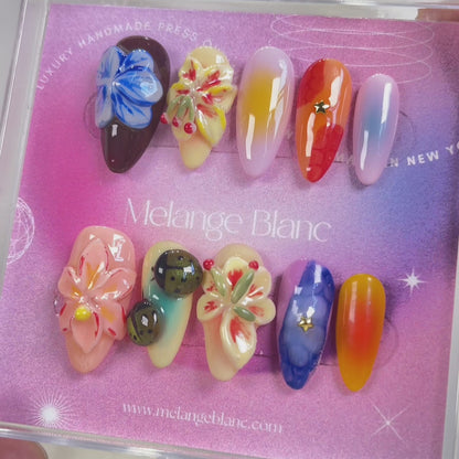 PO082 3D flower garden almond press on nails