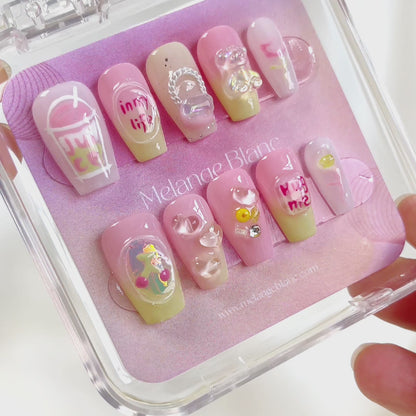 PO021 cute kawaii candy jelly coffin press on nails