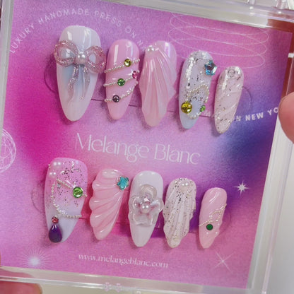 PO077 Dreamy Rose bow flower press on nails