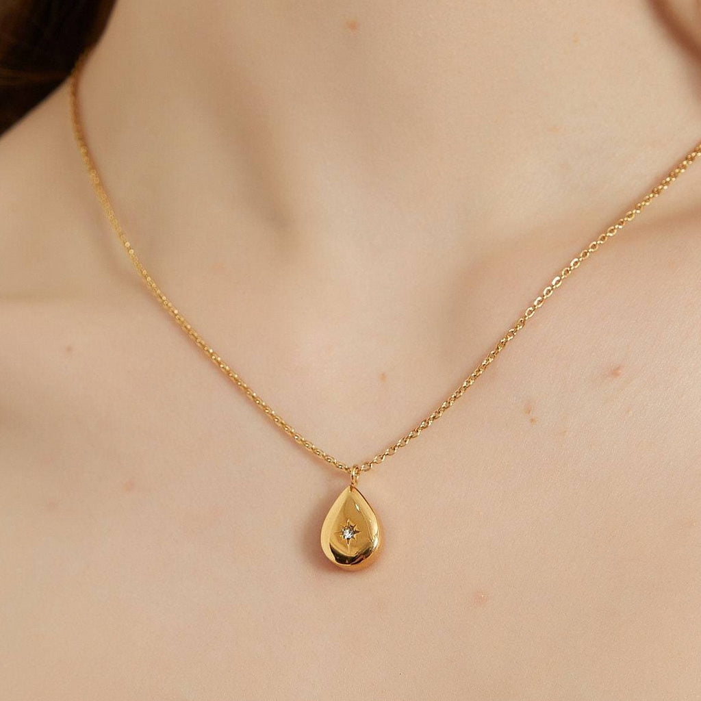 Dainty Sapphire Diamond Teardrop Necklace | Caitlyn Minimalist