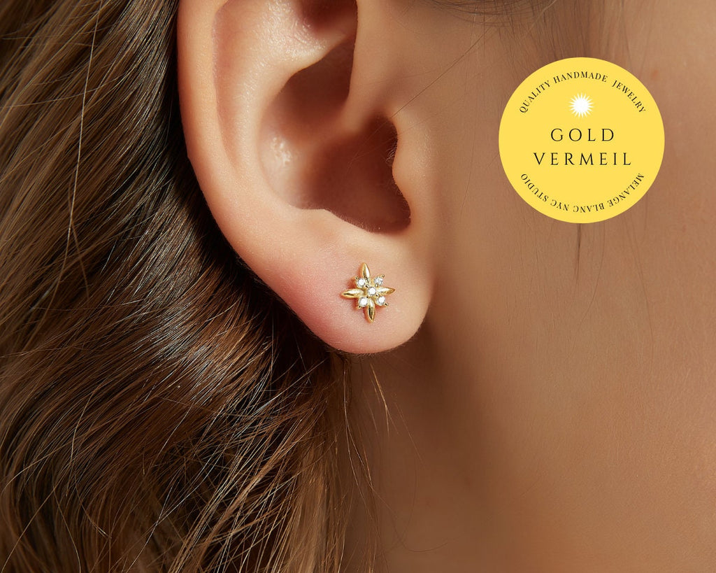 Small Star Cross Stud Earrings / Mimi Favre Studio